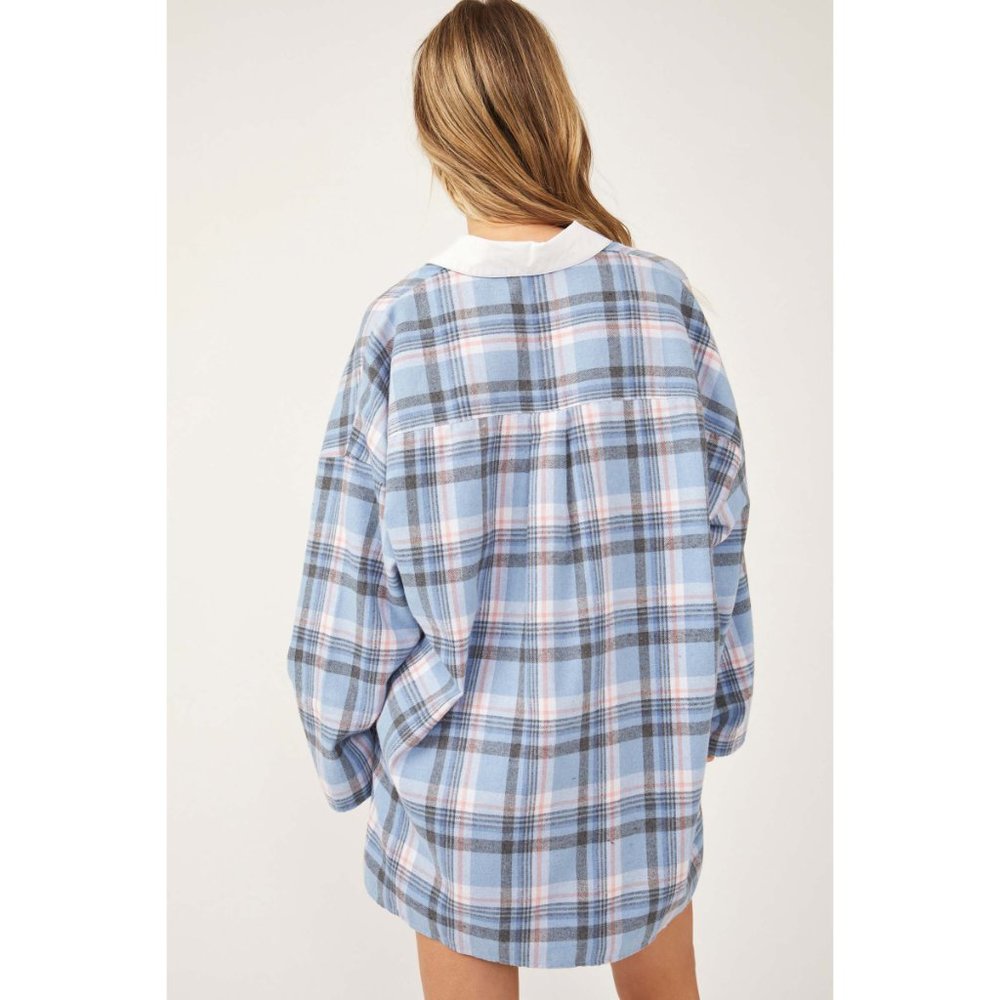 🎉LAST CHANCE🎉 FREE PEOPLE Sunday Morning Sleep Shirt / Pale Blue Combo - Picture 3 of 5